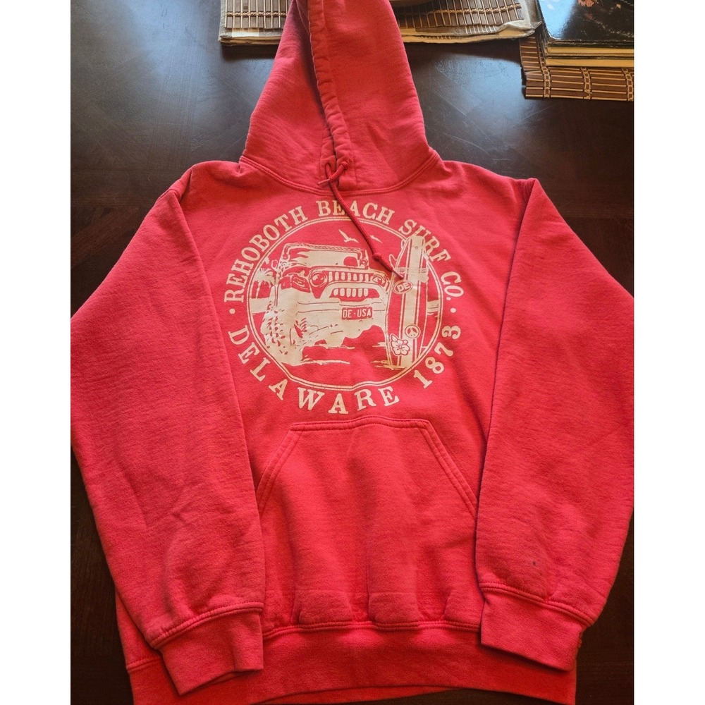 Rehoboth‎ Beach Surf Co Delaware Red Hoodie Jeep Surfboard Graphic Small